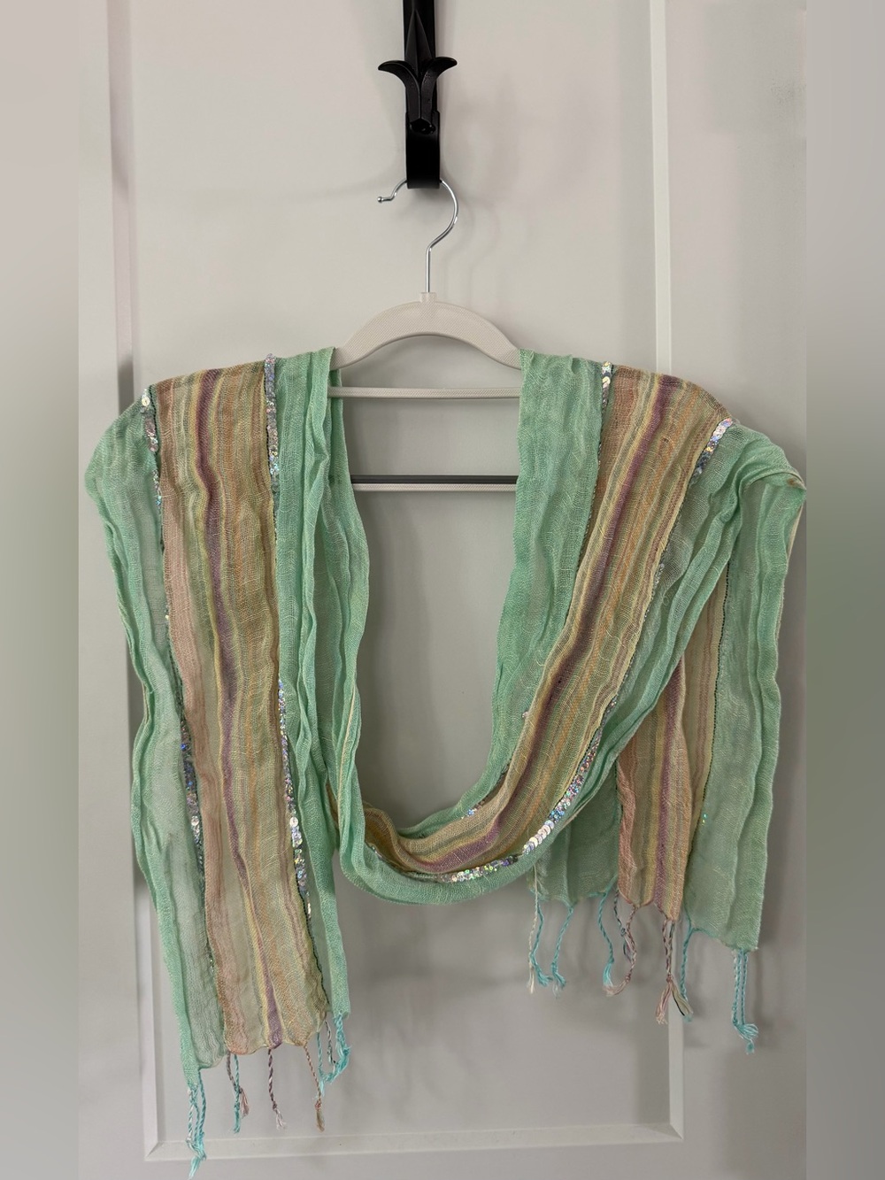 Stylish Mint Green and Colorful Pastel Stripes with Sequins Scarf/Wrap